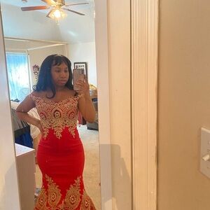 Elegant Red and Gold Women's Prom Dress